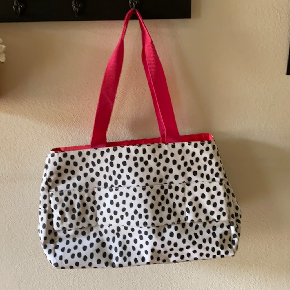 MSC Black & White Polka Dot Tote with Pink Lining and Handles